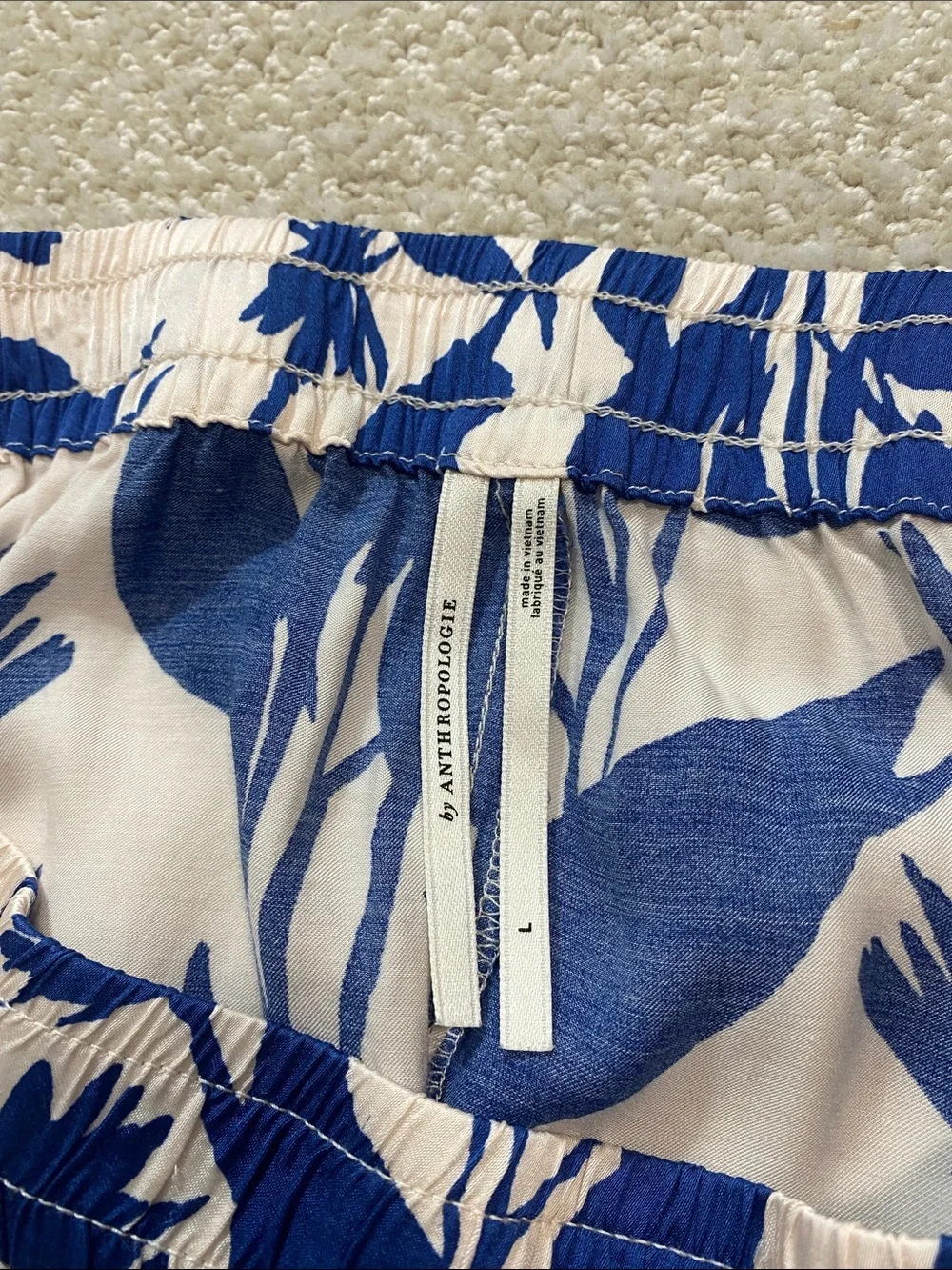 Anthropologie Blue Floral High-Waist Shorts Size L 100% Viscose